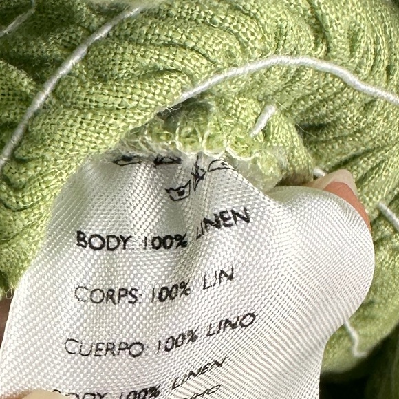 Faithful the Brand Cette Linen Lime Green Smocked Ruffled Mini Dress Sz L - Picture 7 of 8